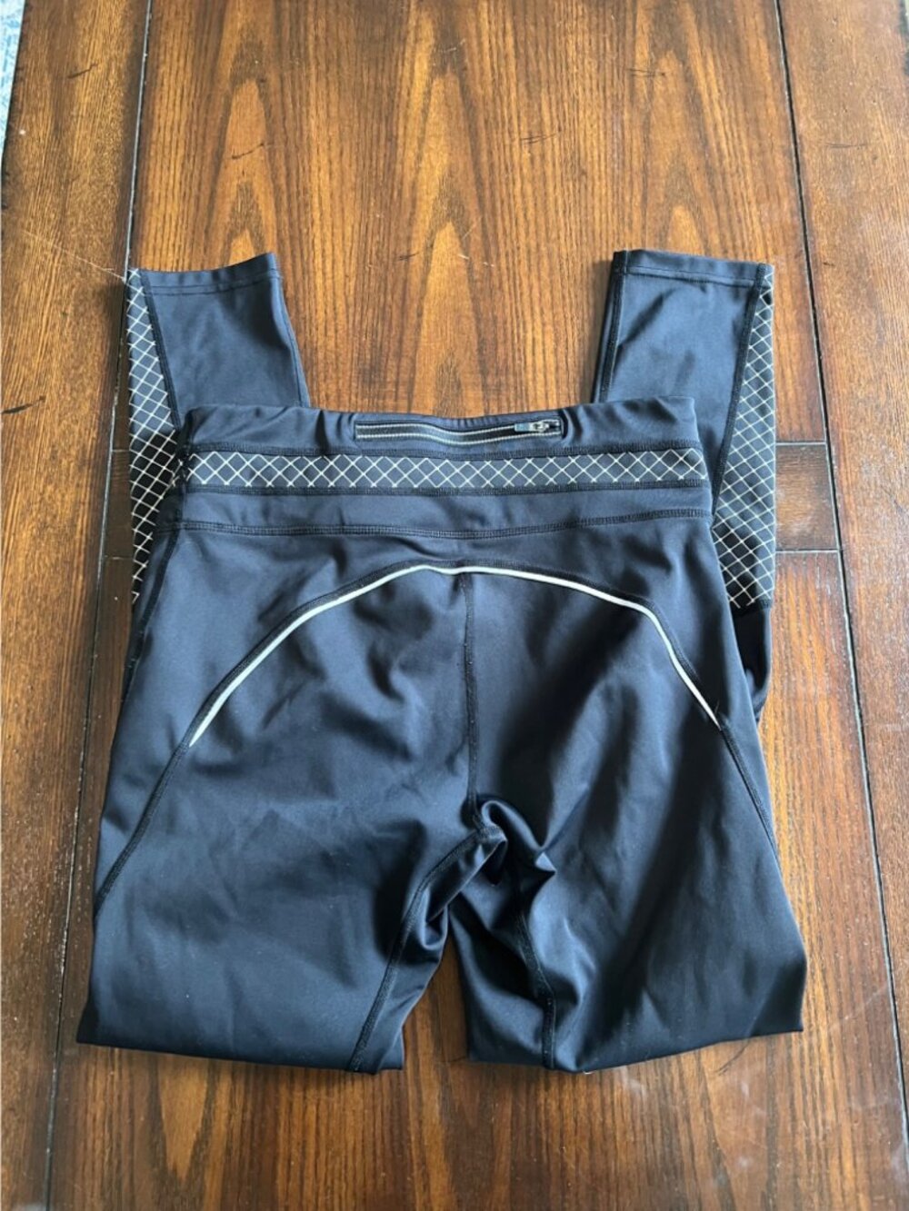 Athleta Black Activewear Leggings White Pattern Accent Panels Medium Running - Picture 6 of 10